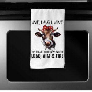 Microfiber Kitchen Towel Live Laugh Love Cow Load Aim Fire Towel